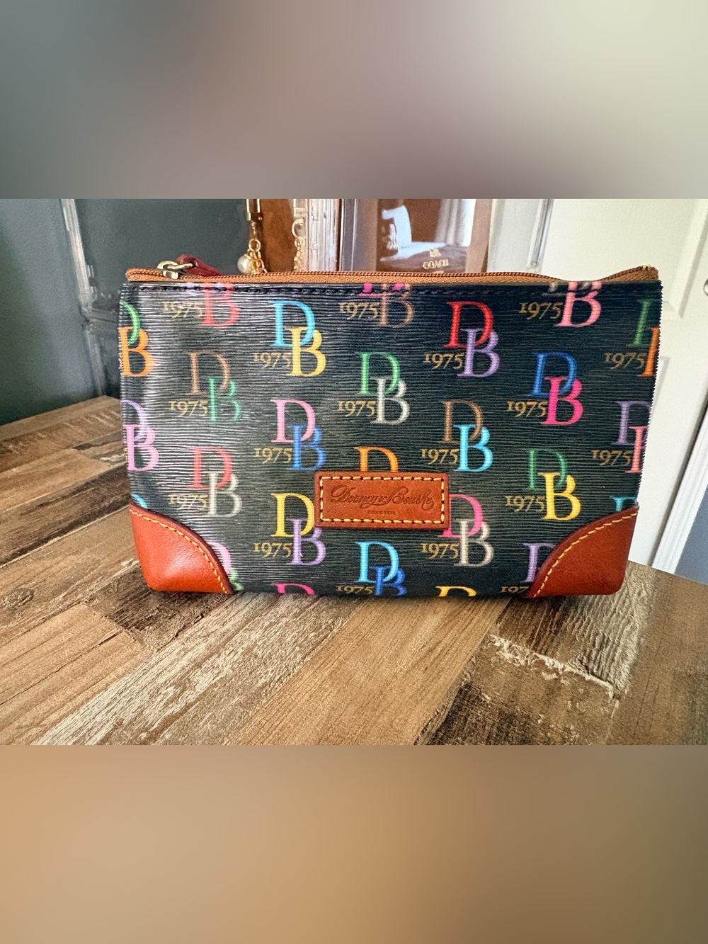 Dooney & Bourke Black Multicolor DB Logo Toiletry Pouch